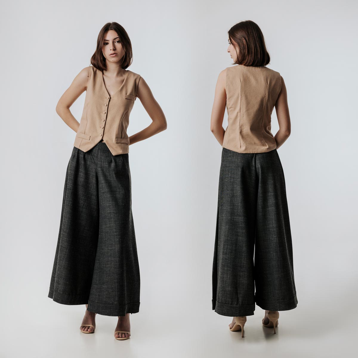 Le gilet Nubé, une création originale et artisanale conçue dans un tissu écologique par NATI, créatrice à Annecy